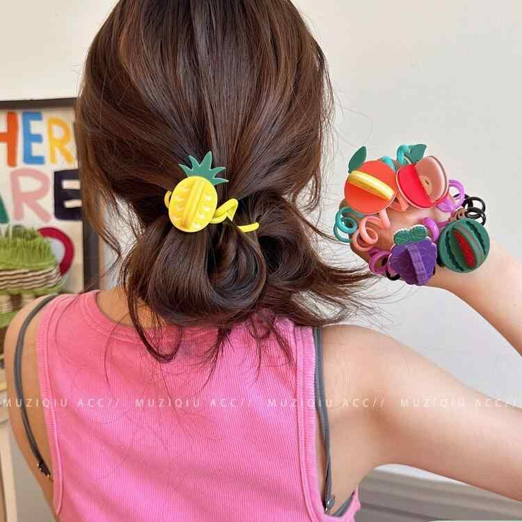 ヘアゴム レディース かわいい フルーツモチーフ 電話線風 ヘアアクセサリー ヘアアレンジ まとめ髪 お..