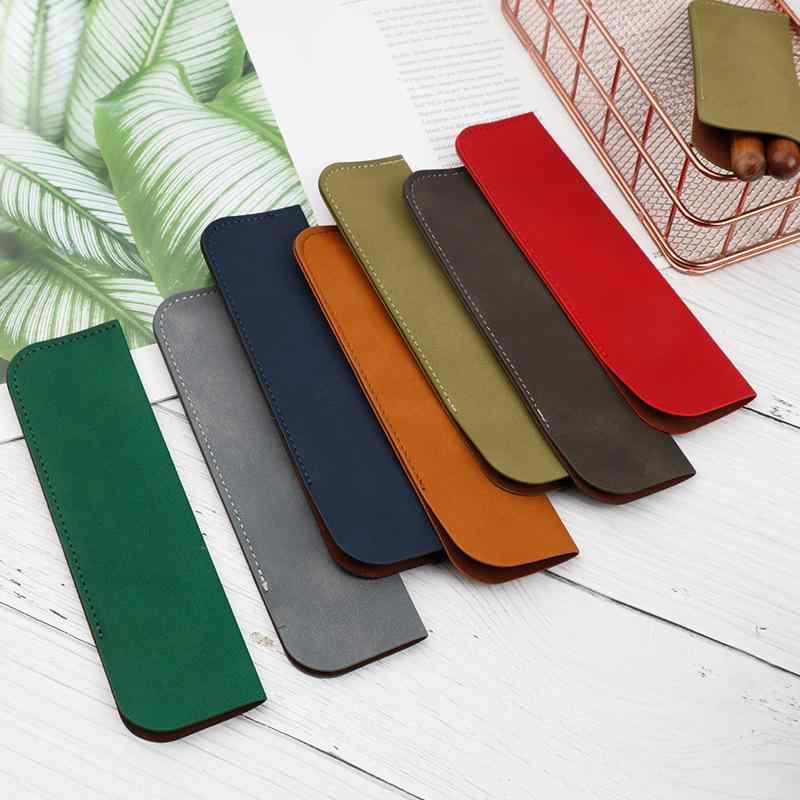 ペンケース PUレザー ペンホルダー 万年筆ケース サインペン ケース 無地 文房具 筆記用具 収納ケース 赤 焦茶色 橙色 青 緑 抹茶色 薄グレー(x2)