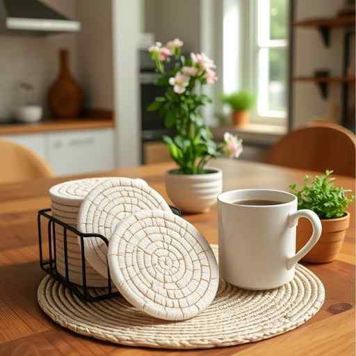 ランチョンマット コースター 綿 手編み カップ 鍋 プレート 断熱 テーブルマット 円形 無地 ピンク系 ..