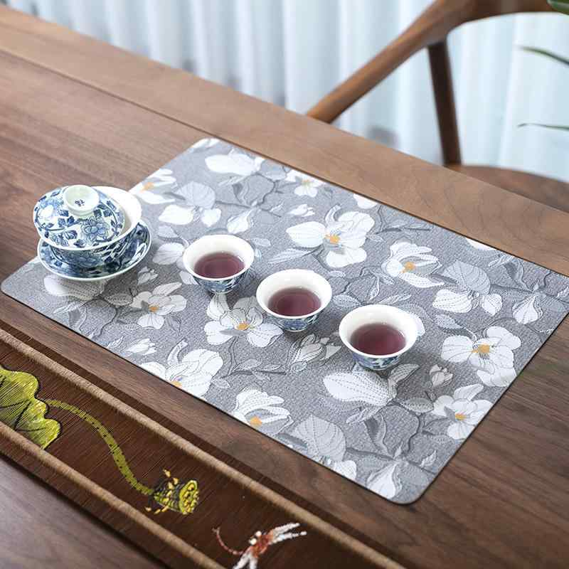 テーブルマット レディース メンズ PVC ランチョンマット 花柄 レトロ プリント レザー 茶卓マット 中華風 断熱 防水 ホテル レストラン 碗置き グリーン グレー ピンク