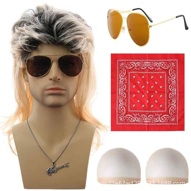 -ウィッグ ロングストレート 前髪あり ウィッグ メガネ付き パンク ロック ヘヴィメタル風 コスプレ イ..