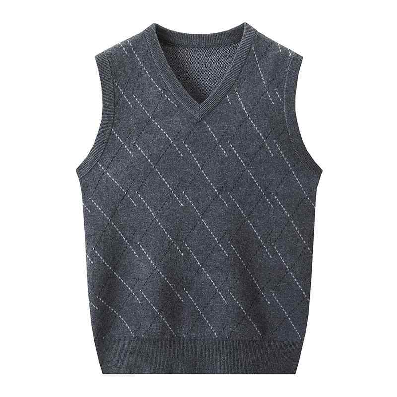 ニットベスト メンズ 男性用 Vネック 無袖 セーター ウール混紡 ビジネス カジュアル インナー トップス 紳士服 防寒 秋冬 ミドルグレー キャメル