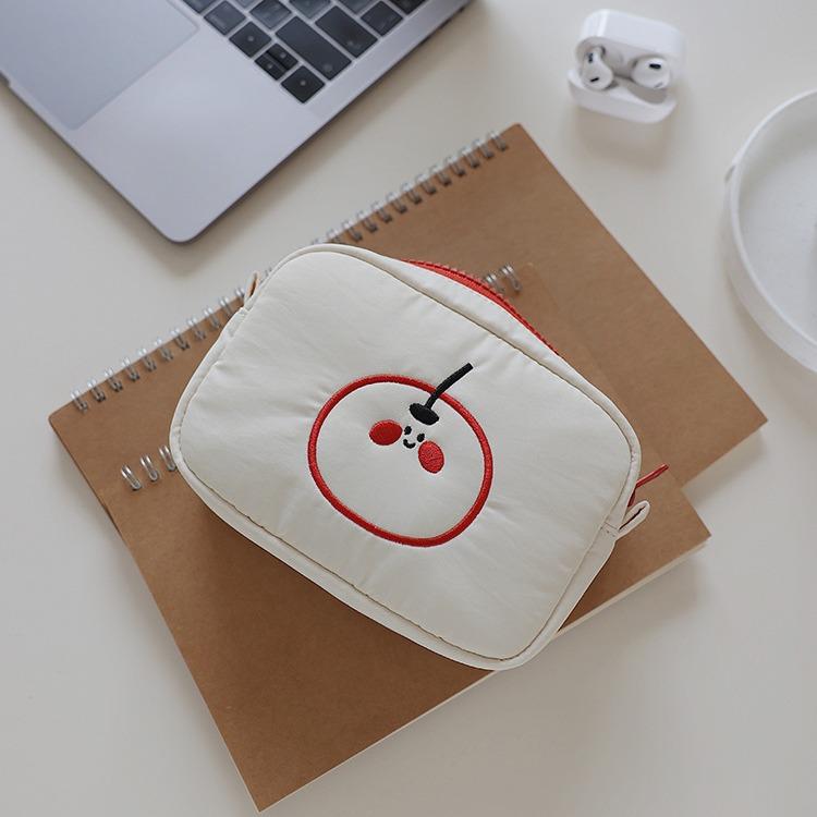 化粧ポーチ レディース かわいい 刺繍 和風 ミニバッグ 小物入れ 学生 収納 バッグ ポリエステル オレンジ系 アイボリー