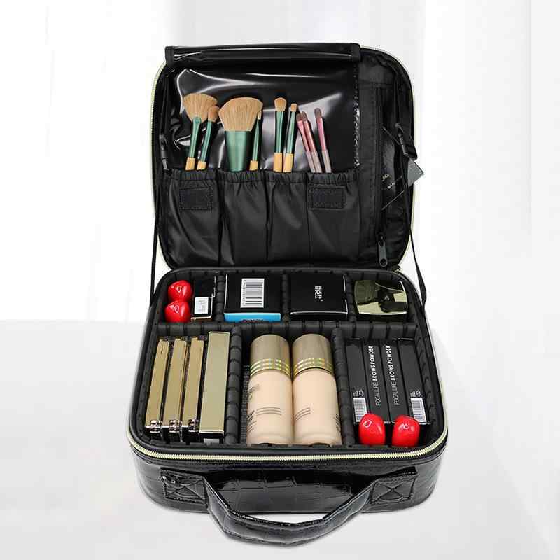 化粧ポーチ レディース メンズ 大容量 防水 メイクボックス PUレザー 鰐柄 黒 白 軽量 収納 整理 普段使い 通勤(x10)