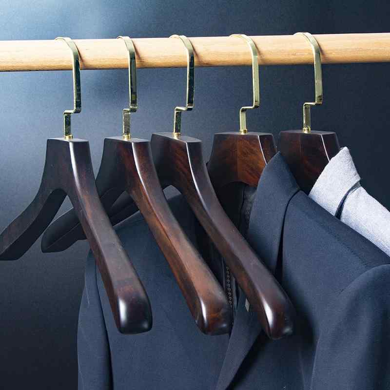 ハンガー 男性用 女性用 木製 豪華感 新中式 スーツ ジャケット コート 型崩れ防止 アンティーク調 ブラック ゴールド(x2)