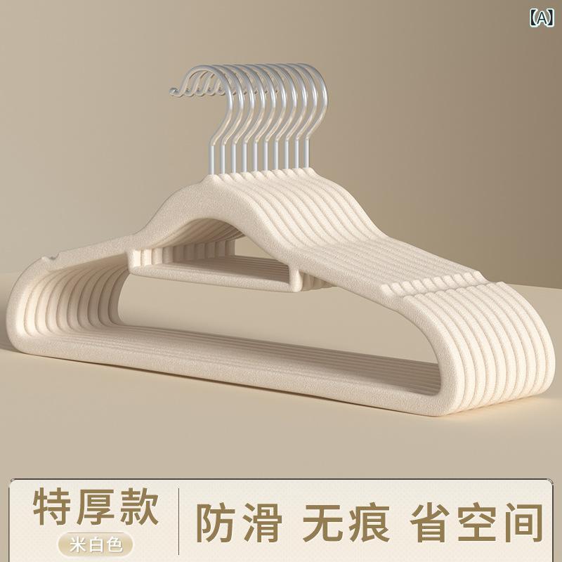 ハンガー 滑り止め 衣類ハンガー 植毛 スリム 薄型 省スペース 整理整頓 コート ジャケット ニット 型崩れ防止 ランドリー 収納 米白 グレー ピンク 牛油...