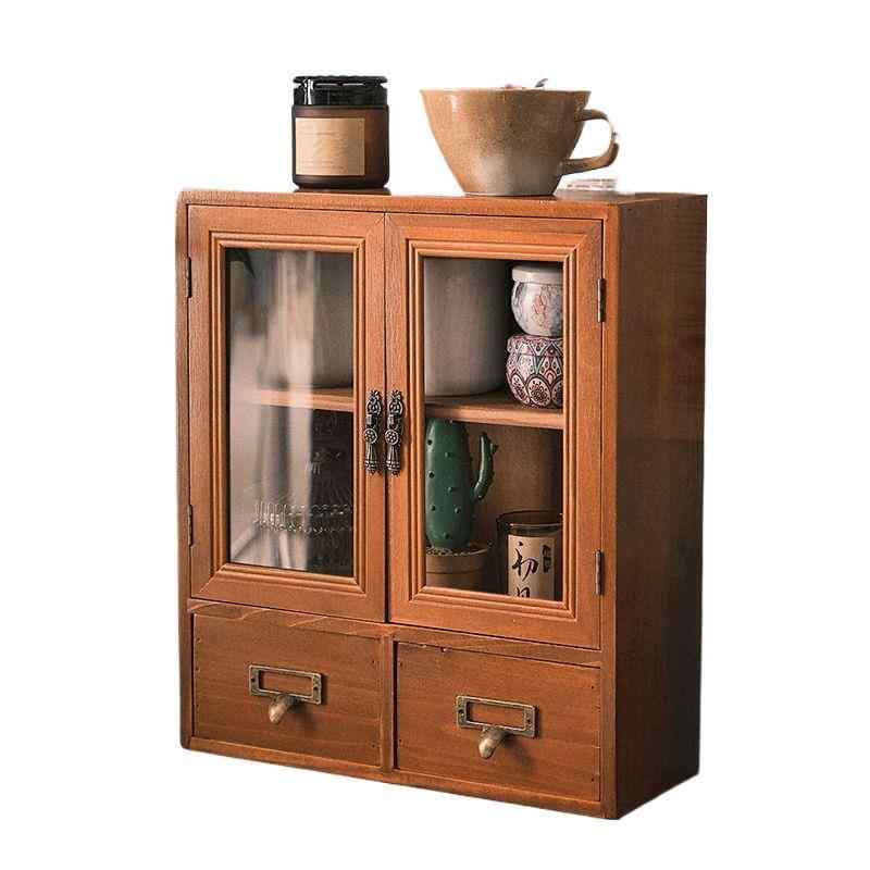 卓上収納 化粧品収納 メイクボックス デスク収納 小物入れ レトロ 木製 卓上収納ケース 整理ボックス