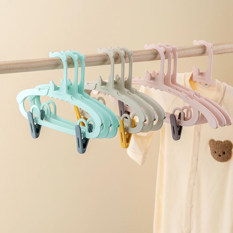 子供用ハンガー ベビーハンガー 多機能 伸縮式 衣類ハンガー ズボンクリップ付き 小型ハンガー 衣類収納 2個セット プラスチック製 淡暖グレー 薄荷グリーン 珊瑚ピンク 沼沢グリーン レモンイエロー ミストピンク