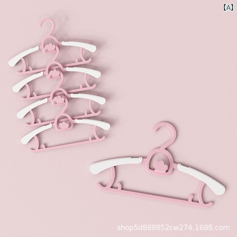 子供用ハンガー ベビー キッズ 多機能 伸縮式 プラスチックハンガー 滑り止め 折り畳み式 衣類ハンガー 5本セット 10本セット 20本セット ピンク グリーン
