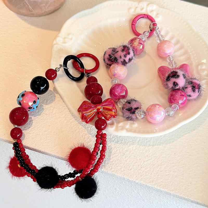 キーホルダー レディース ヒョウ柄 ボール かわいい チェーン リストストラップ スマートフォン 落下防止 PVC 金属(x2)