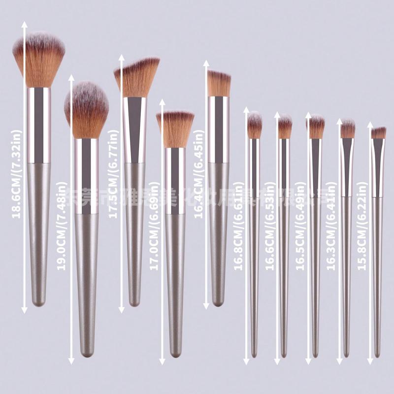 メイクブラシ レディース 10本セット シャンパンゴールド 人工繊維 化粧ブラシ セット フェイスブラシ ..