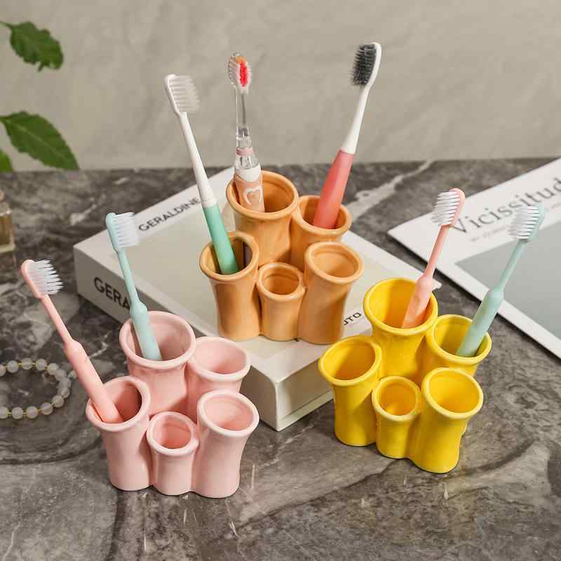 置物架 レディース 多孔 海珊瑚 セラミック 歯ブラシスタンド コスメブラシ メイクブラシ 収納ボックス..