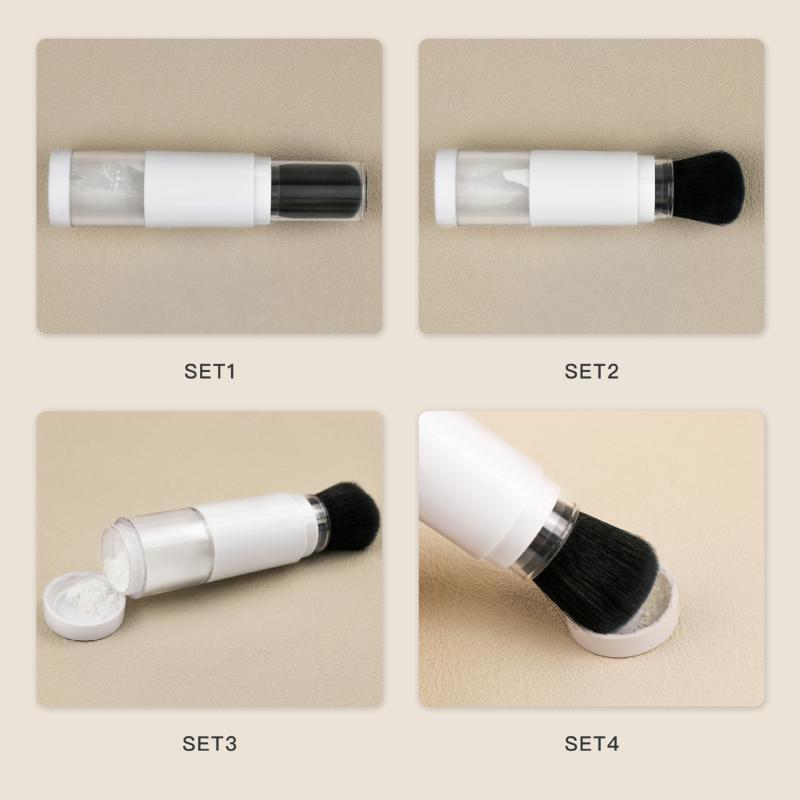メイクブラシ レディース 携帯用 パウダーブラシ フェイスブラシ 人工毛 多機能 チークブラシ 白 黒 ベ..