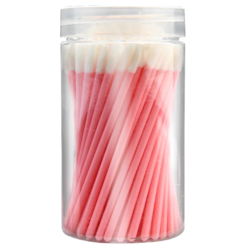 メイクブラシ 携帯用 リップブラシ まつげエクステ ムース クリーニング 綿棒 リップグロス ピンク 透..