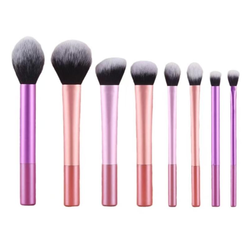 メイクブラシ 8本セット ナイロン 散粉ブラシ チークブラシ ファンデーションブラシ アイシャドウブラシ カラフル(x3)(4.0)