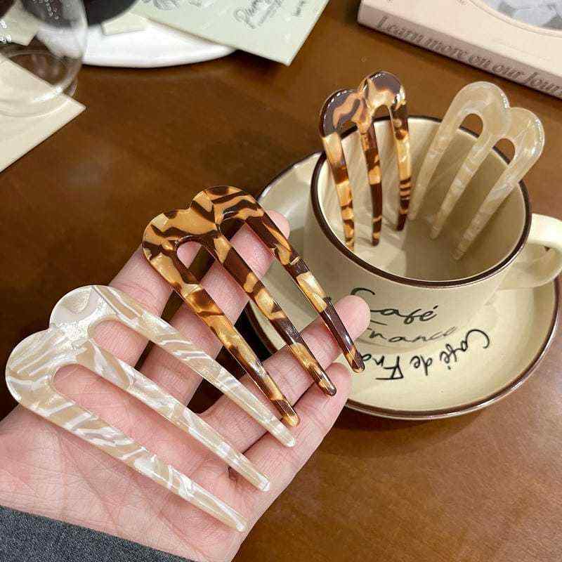 ヘアアクセサリー レディース U字型 かんざし お団子ヘアメーカー ヘアコーム 三歯 夜会巻き アクリル..