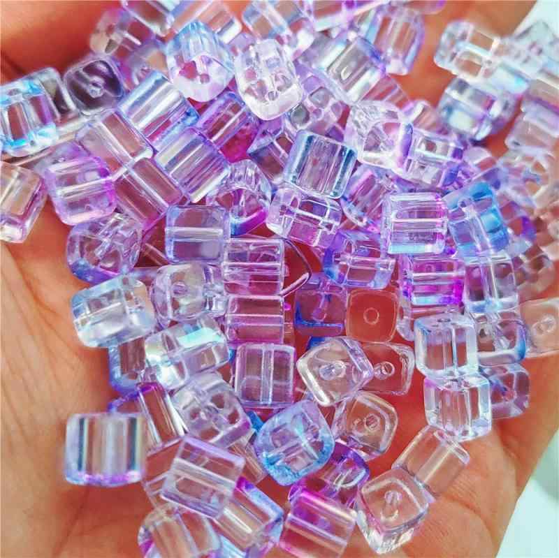 ガラスビーズ 7mm 角砂糖型 フロスト加工 淡色系 フルーツカラー スマホチェーン アクセサリーパーツ ..