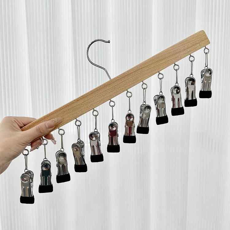 ハンガー 木製 多機能 12クリップ付き 衣類ハンガー ソックスハンガー パンツハンガー 跡なし 収納 デ..