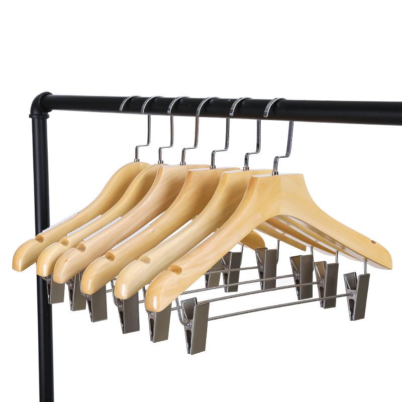 木製ハンガー レディース キッズ メンズ 滑り止め クリップ付き 衣類ハンガー パンツハンガー セット ..