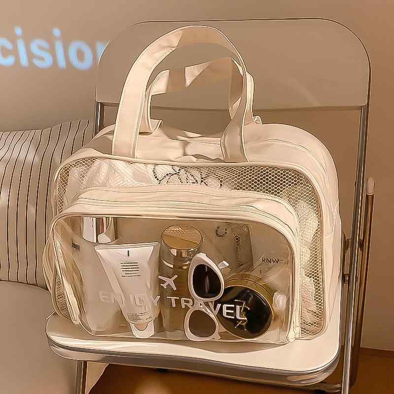 水泳バッグ 防水 大容量 ビーチバッグ 透明 収納袋 ジム バッグ 乾湿分離 洗面用具 バッグ 旅行用 化粧ポーチ 立方体型 PVC 多用途 グリーン グレー ブラック ピンク ベージュ