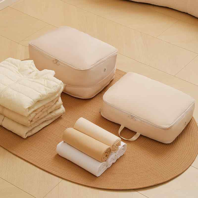 衣類収納袋 旅行用圧縮袋 携帯用 衣類整理袋 ナイロン製 S M L ベージュ ピンク(x2)