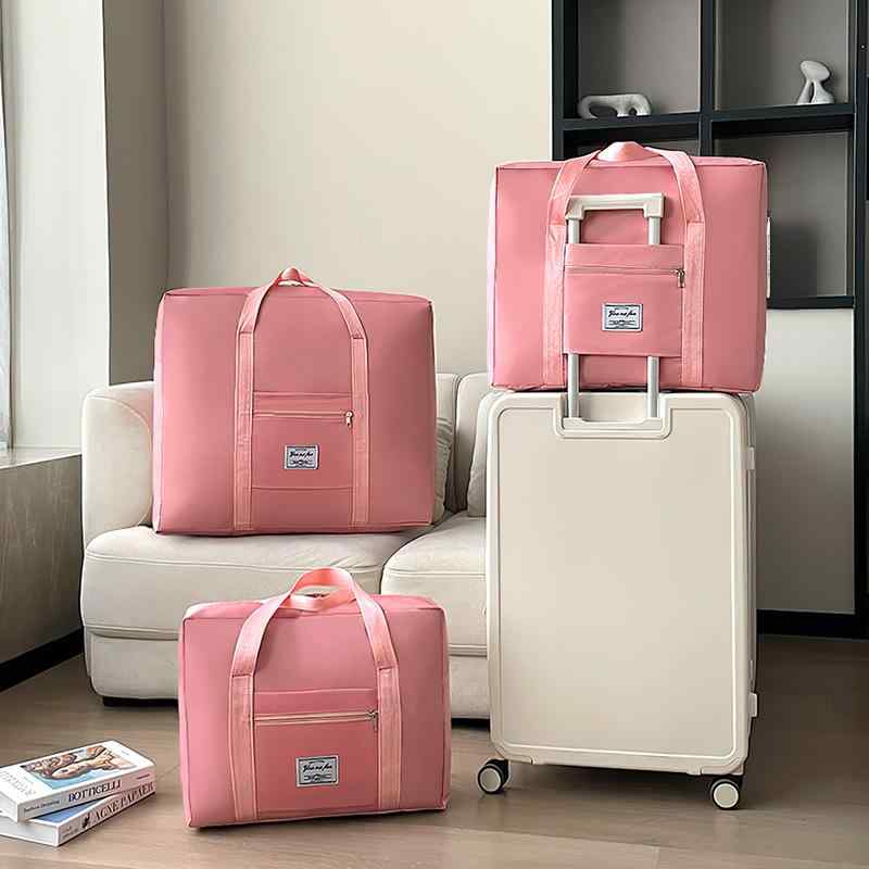 収納袋 衣類 衣服 寝具 オックスフォード布 トラベル 引っ越し 整理 大容量 多用途 持ち手付き ブラック ピンク(x2)