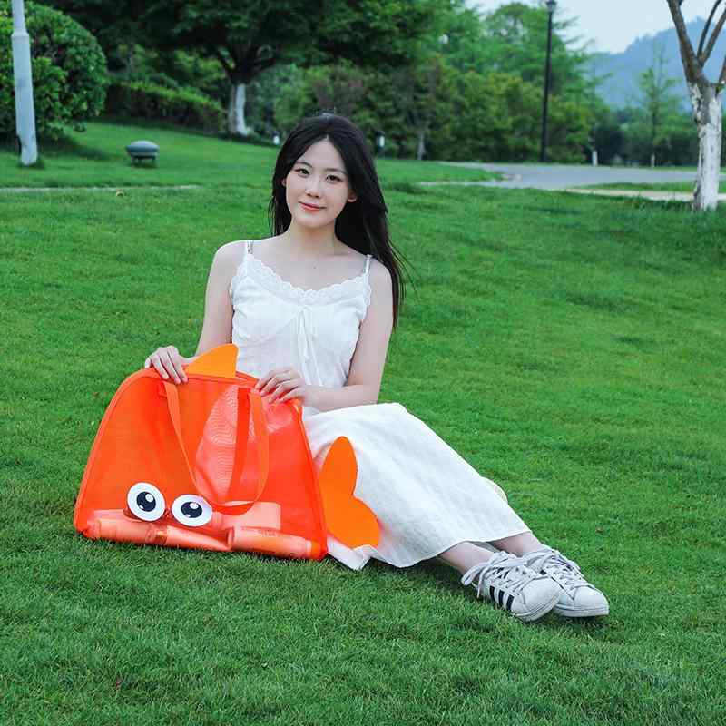 スイミングバッグ キッズ 子供用 大容量 旅行用 収納バッグ 化粧品 整理 メッシュ ビーチバッグ オレン..