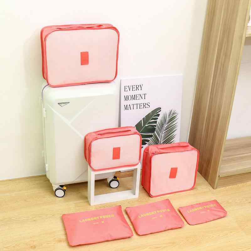旅行用収納バッグ レディース メンズ 大容量 オックスフォード生地 衣類収納 6点セット トラベルポーチ キューブ型 整理整頓 多用途 グリーン グレー ピンク系 ブルー系(x2)