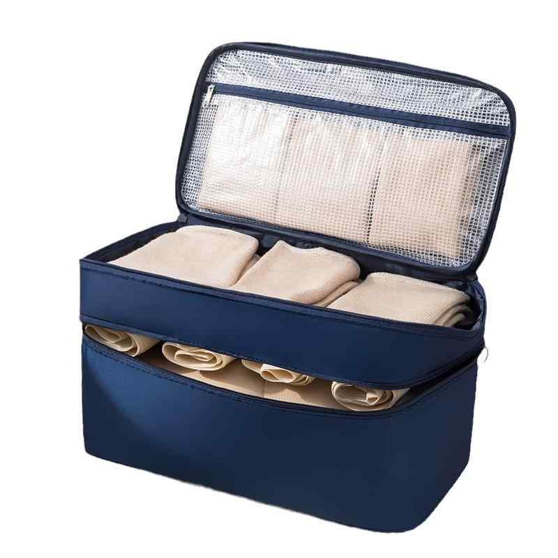 トラベルポーチ レディース ブラジャー収納ケース 下着収納 整理用 密封 立方体型 オックスフォード布製 旅行用 寝室用 ベージュ系