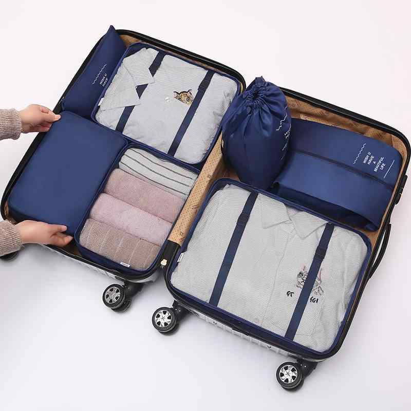 収納袋 レディース メンズ 旅行用 衣類収納 ポーチ 7点セット ポリエステル 多機能 整理用 韓国 ランニング 登山