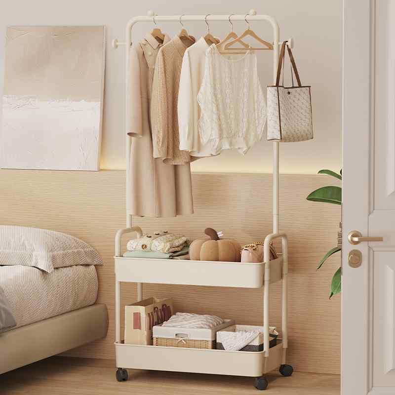 ハンガーラック 室内用 物干しスタンド 部屋干し クローゼット 玄関収納 コートハンガー 帽子掛け バッグ収納 クリーム色
