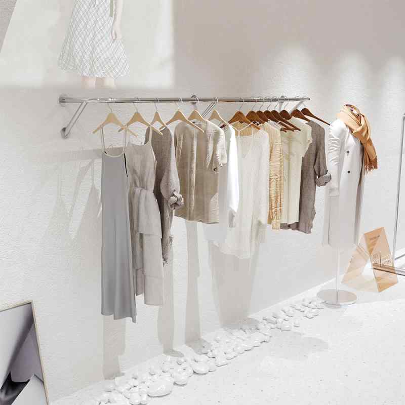 店舗用什器 レディース キッズ 壁掛け ハンガーラック ステンレス製 ディスプレイラック 衣類収納 シル..