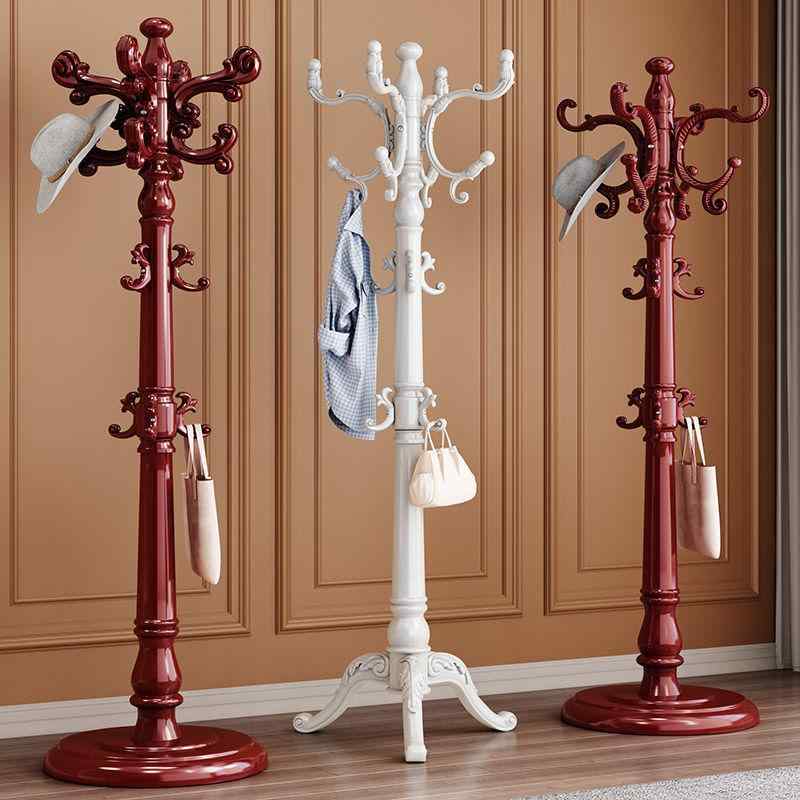 ハンガーラック 木製 コートハンガー スタンド式 ヨーロピアン風 洋服掛け 帽子掛け 玄関収納 寝室 リビング ワインレッド アイボリー
