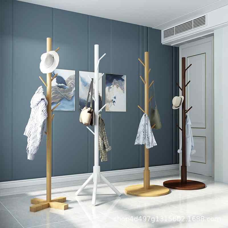 ハンガーラック 木製 コートハンガー 部屋用 バッグ 帽子掛け スタンド式 原木色 ホワイト 多機能 簡易
