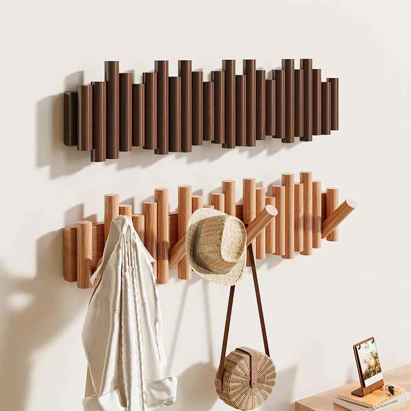壁掛けフック 壁掛けハンガー ドアフック 玄関収納 木製 カラー 胡桃色 3連 5連 7連 9連 帽子掛け 鍵掛..