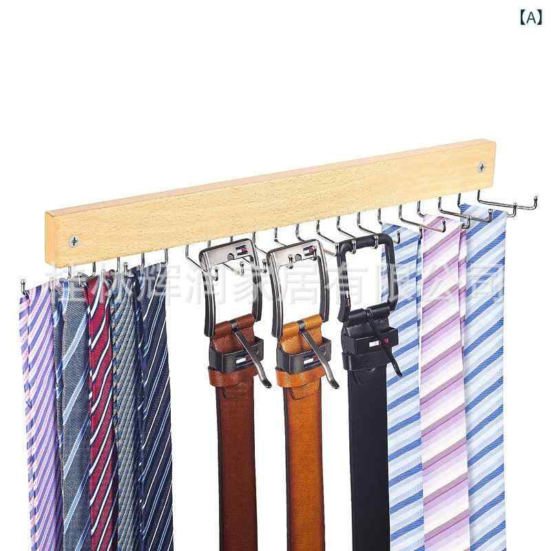 ハンガー 壁掛け式 ネクタイ掛け ベルト掛け 玄関収納 20フック 原木色 黒 シンプル 整理整頓 木製