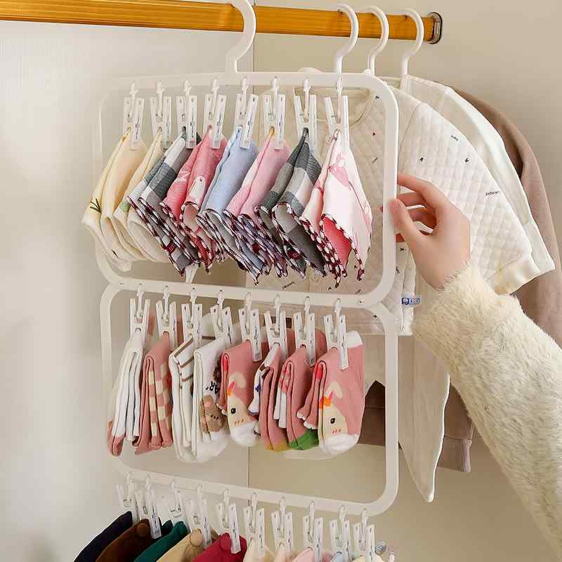 子供用ハンガー ベビー キッズ 多機能 靴下 下着 物干し 収納 18ピンチ 26ピンチ クローゼット(x2)