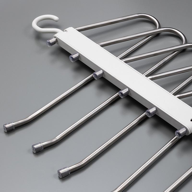 ハンガー パンツハンガー ズボンハンガー 多機能 伸縮 折りたたみ クリップ ステンレス製 白 黒