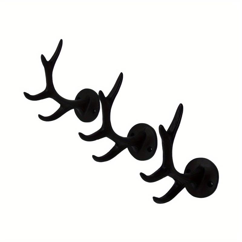 壁掛けフック アイアン製 鹿の角 コートハンガー 帽子掛け カバン掛け 北欧風 玄関収納 ブラック(x2)