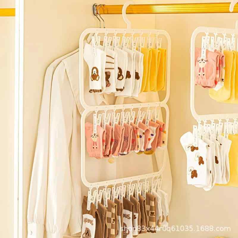 子供用ハンガー 多数クリップ付き ベビー キッズ ハンガーラック ズボン スカート 下着 靴下 収納 多機能 プラスチック製 20個クリップ 28個クリップ