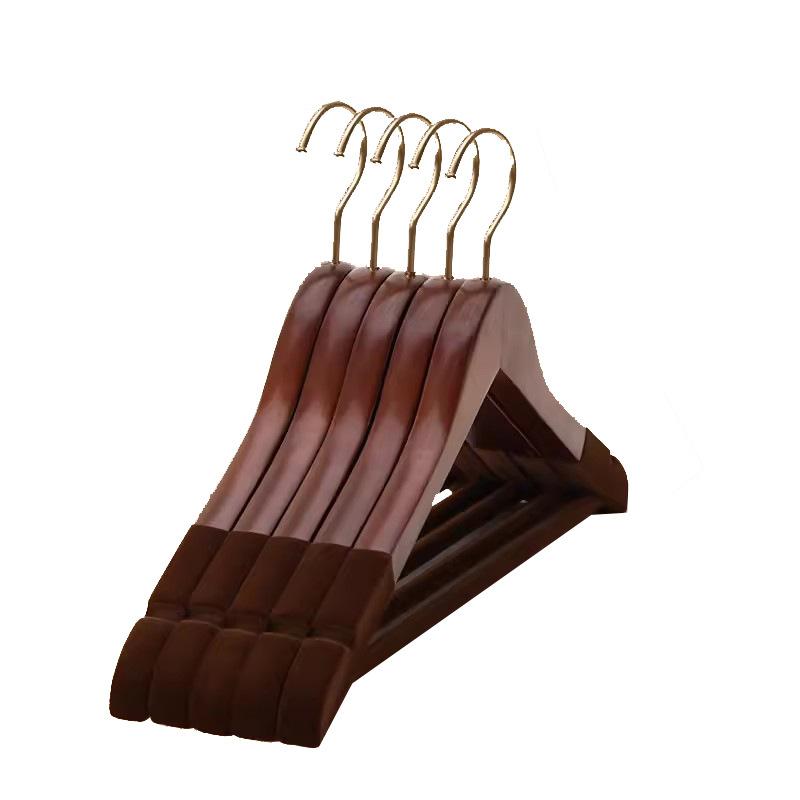 ハンガー 男性用 木製 滑り止め 大判サイズ スーツ コート 衣類 型崩れ防止 ブラウン クラシック レトロ ベルベット(x5)
