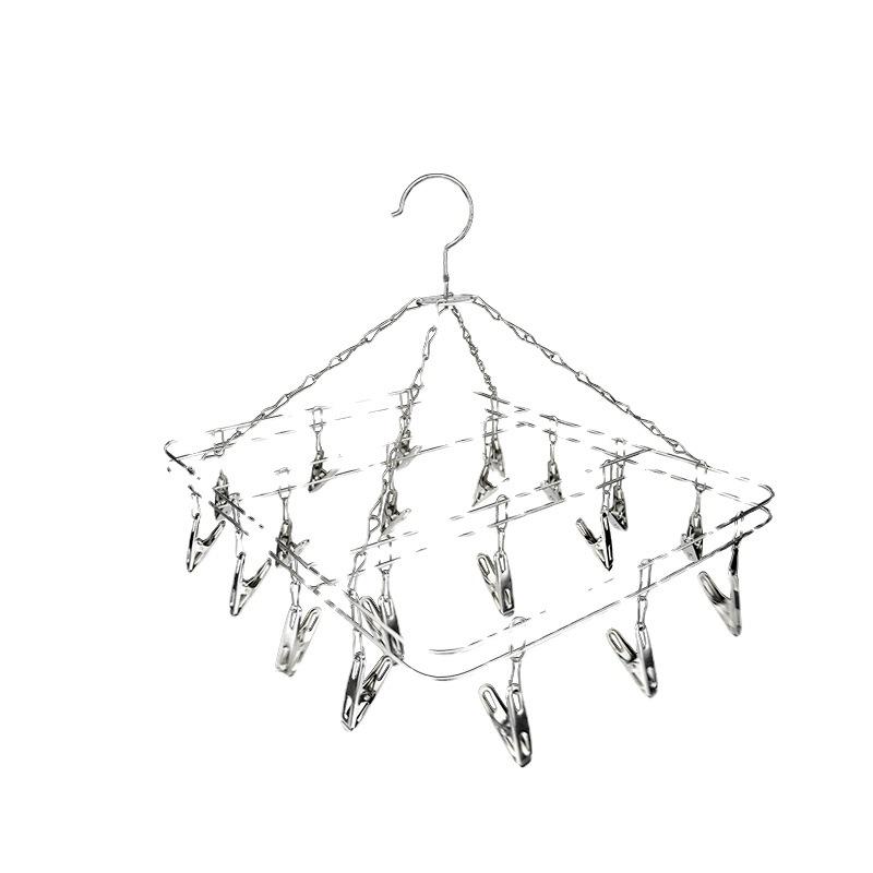 靴下ハンガー 20ピンチ ステンレス 厚手 ダブルレイヤー 四角型 物干しハンガー パンツハンガー