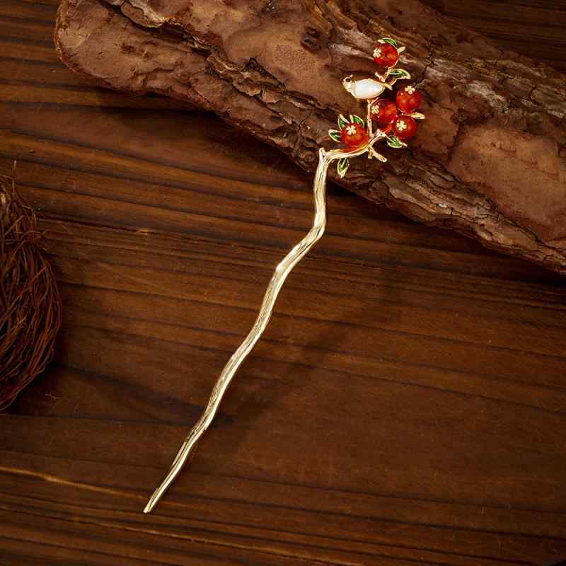 ヘアアクセサリー レディース かんざし ヘアピン 髪飾り 柿モチーフ エレガント レトロ フラワー 電気..