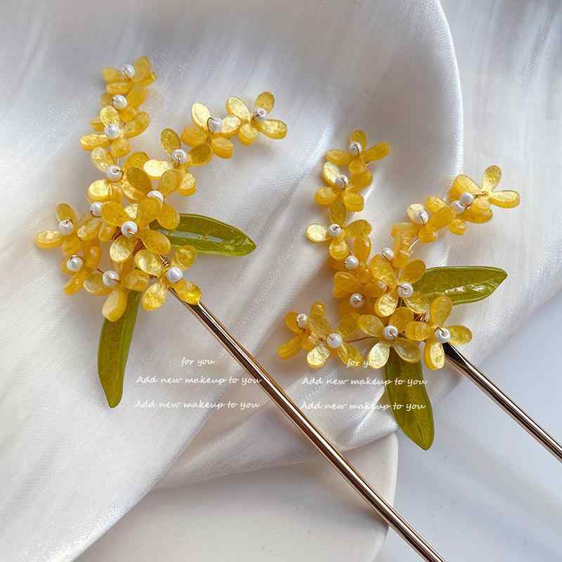 ヘアアクセサリー レディース 桂花 かんざし エレガント 吸睛 ヘアピン 夜会巻き まとめ髪 古風 オイル..