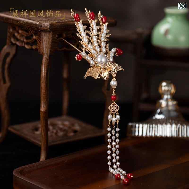 ヘアアクセサリー レディース 古風 ヘアピン 唐風 簪 かんざし 明制 スティック バレッタ 幾何学模様 合金 電気メッキ加工 赤(x2)