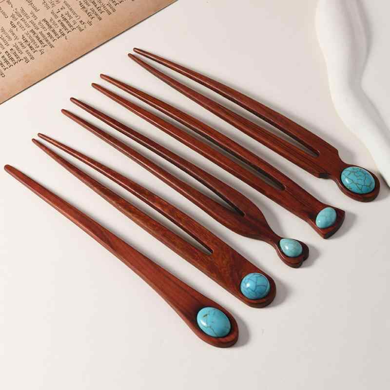 ヘアアクセサリー レディース 簪 かんざし 緑松石 ターコイズ 檀木 サンダルウッド 豪華感 和装 まとめ髪 幾何学模様 ナチュラル シンプル パーティー