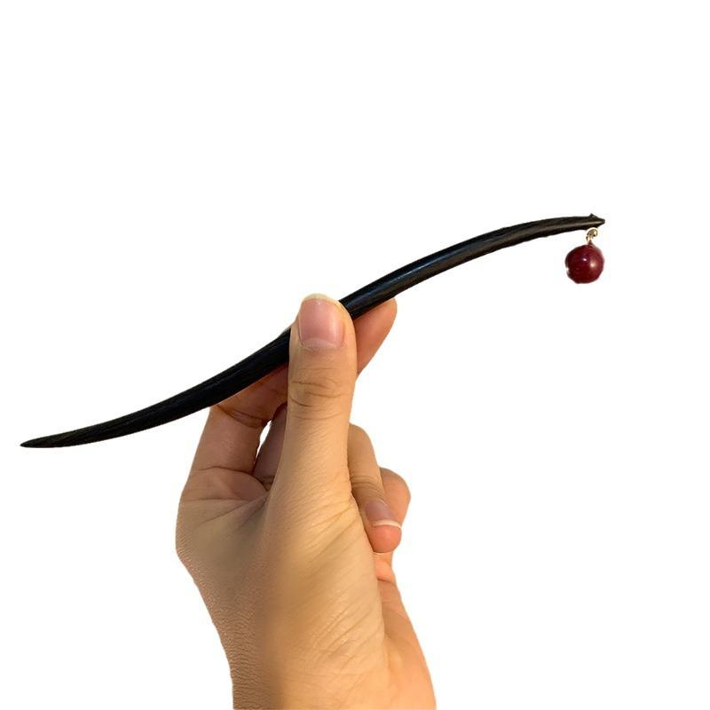 ヘアアクセサリー レディース かんざし 簪 黒檀木 石 瑪瑙風 朱砂 水滴形 エレガント 上品(x2)