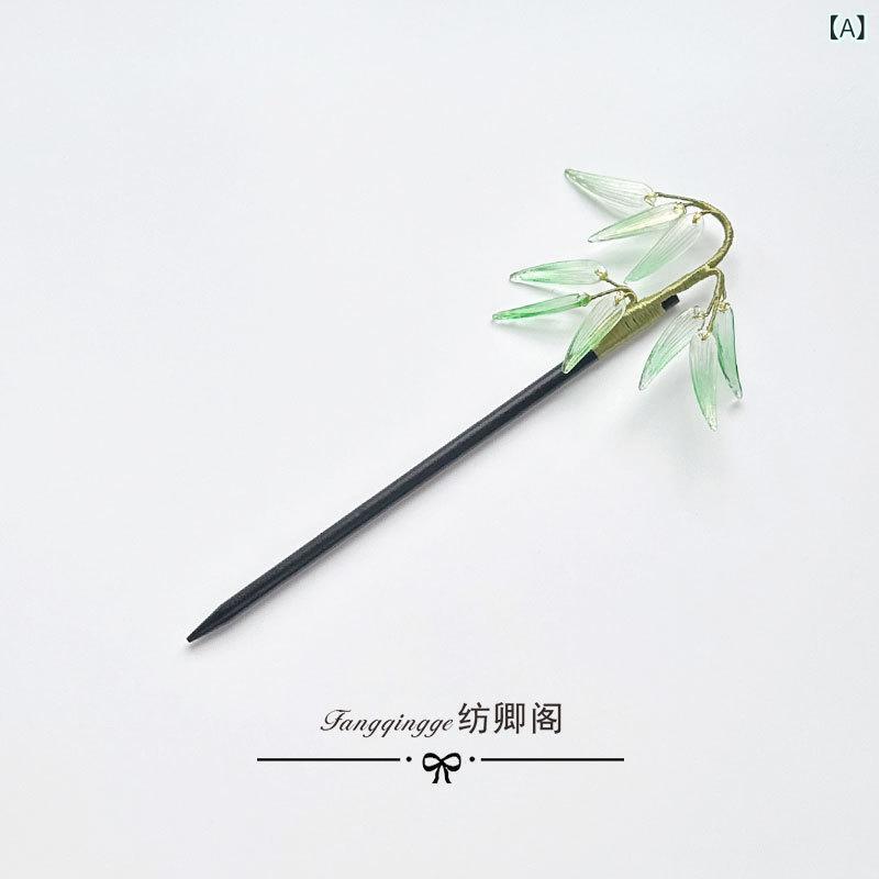 楽天リモコンタウンエコ 楽天市場店ヘアアクセサリー 竹製かんざし レトロ 森ガール 豪華感 チャイナドレス 漢服 和装小物 竹影 髪飾り（x2）