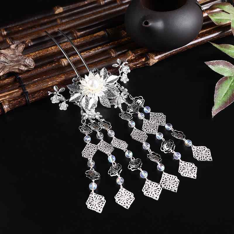 ヘアアクセサリー レディース ヘアピン シルバー タッセル 簪 かんざし 古風 和装 髪飾り 着物 浴衣 コスプレ 銀 ビジュー かわいい おしゃれ(x2)