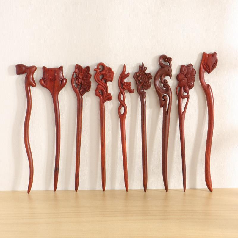 ヘアアクセサリー レディース ヘアピン 紫檀木 かんざし 新チャイナ風 お団子ヘア 簪 古風 チャイナド..